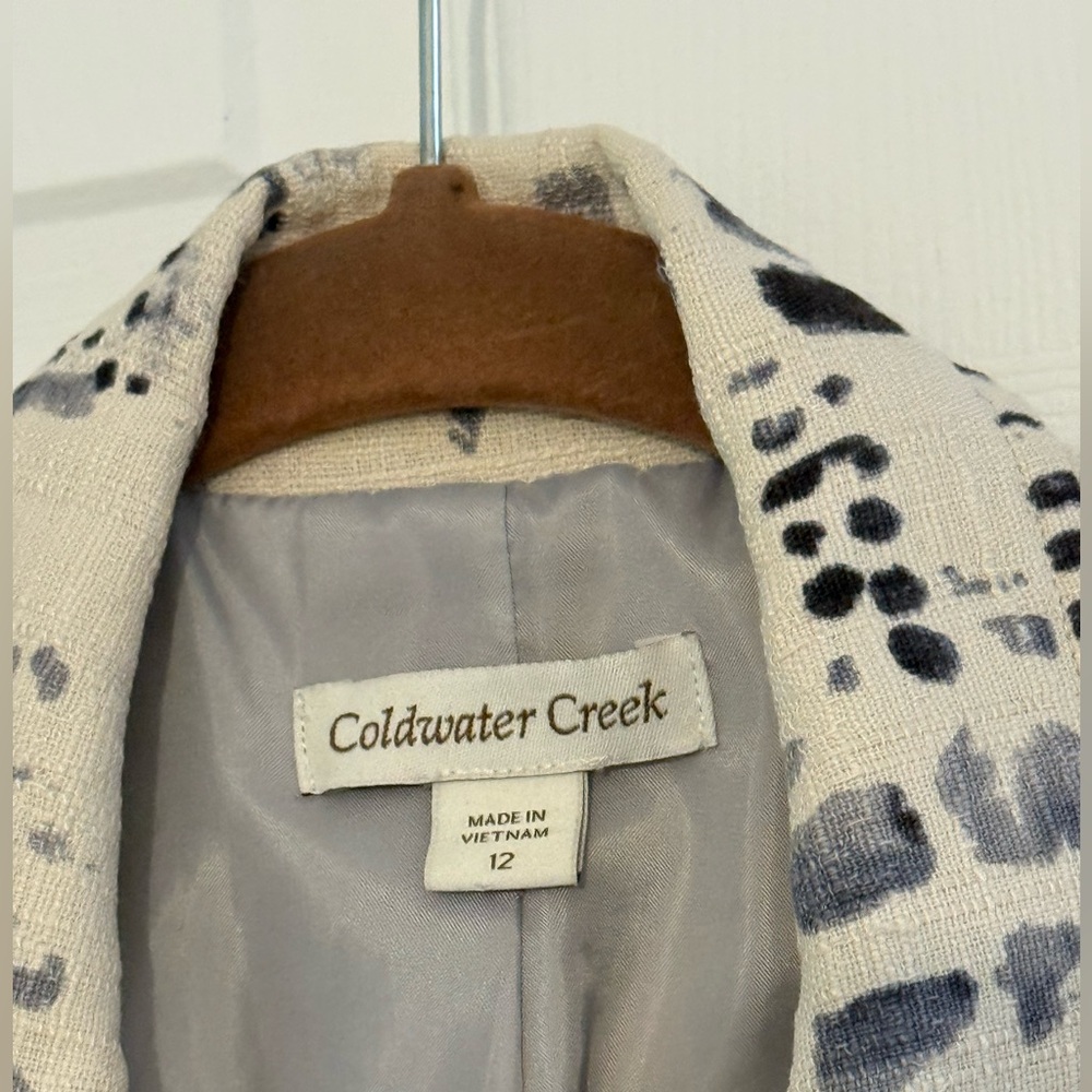 Coldwater Creek Printed Blazer Size 12 Beige Black Lightweight Career Jacket - Picture 3 of 10